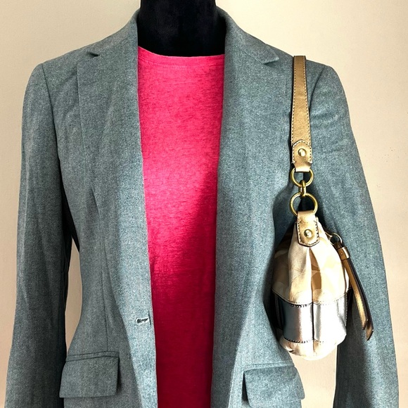 Wool Cashmere Herringbone Blue Gray Blazer sz 6 - Picture 2 of 14